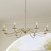 Franklin Iron Works Marinec Soft Gold Hanging Chandelier Lighting 42" Wide Farmhouse Rustic Bent Arms 8-Light Fixture for Din