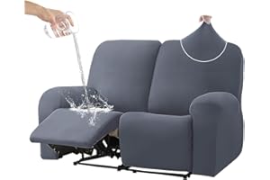 HDCAXKJ 100% Waterproof Loveseat Recliner Couch Cover Stretch Recliner Sofa Covers 2 Seat Double Love Seat Recliner Covers 6 Pieces Dual Reclining Loveseat Slipcovers Protector (Light Gray, 2 Seat)