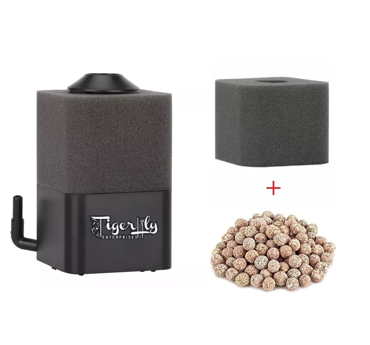 Tigerlily Enterprises Fish Tank Filter, Submersible Sponge Filters For Aquarium With 1 Spare Sponge and Bio-Media Ceramic Balls. For Freshwater and Saltwater Aquariums - SMALL <30L.