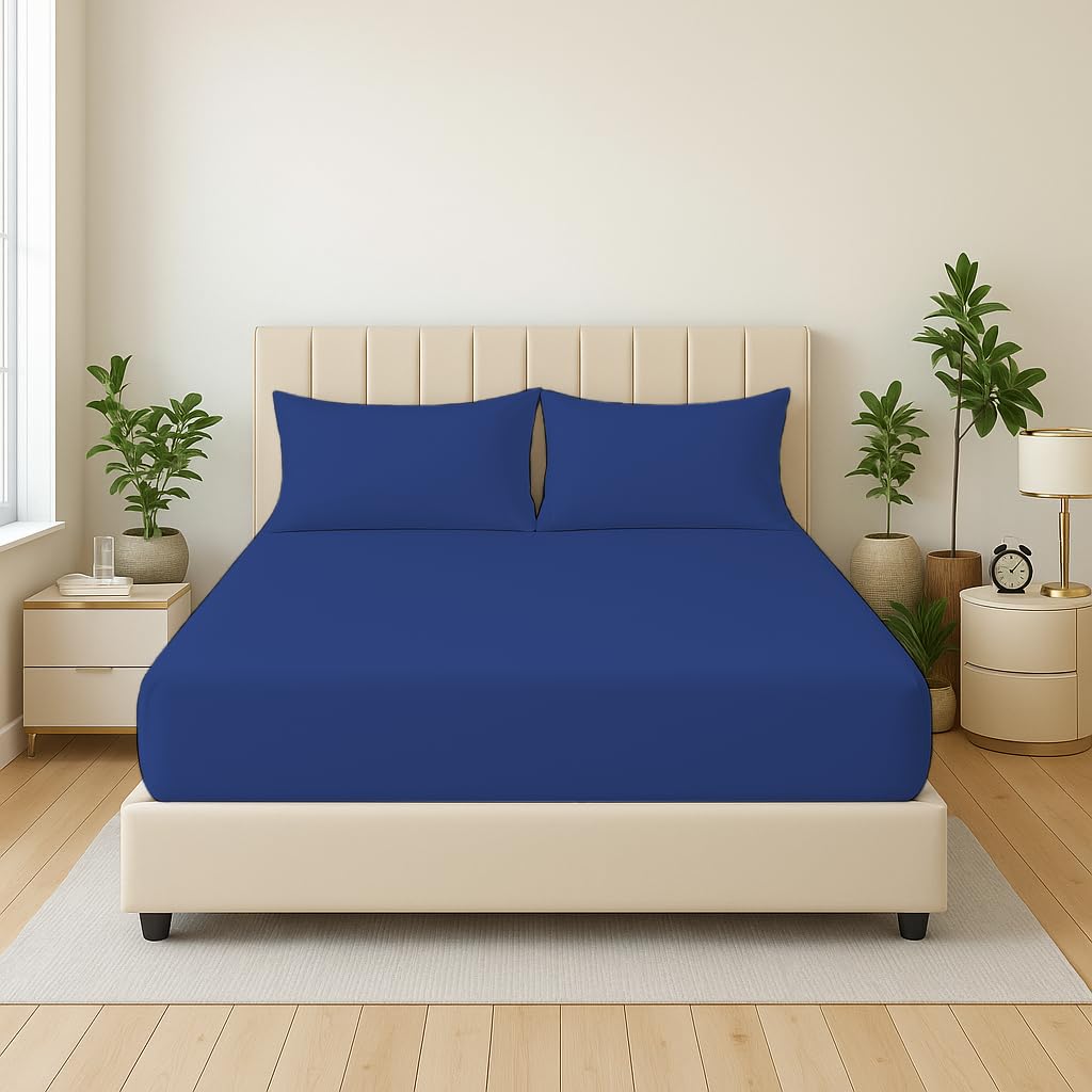 Dazzle Collection® Full Fitted Sheet Bed Sheets 100% Polycotton Machine Washable Fitted Sheet (Single, Royal Blue)