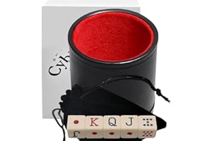 Spanish Dice Cup Deluxe Set, PU Leather Premium Cup with Reinforced Base Trim, Soft Cushioned Felt Lining and Ivory Tone Span