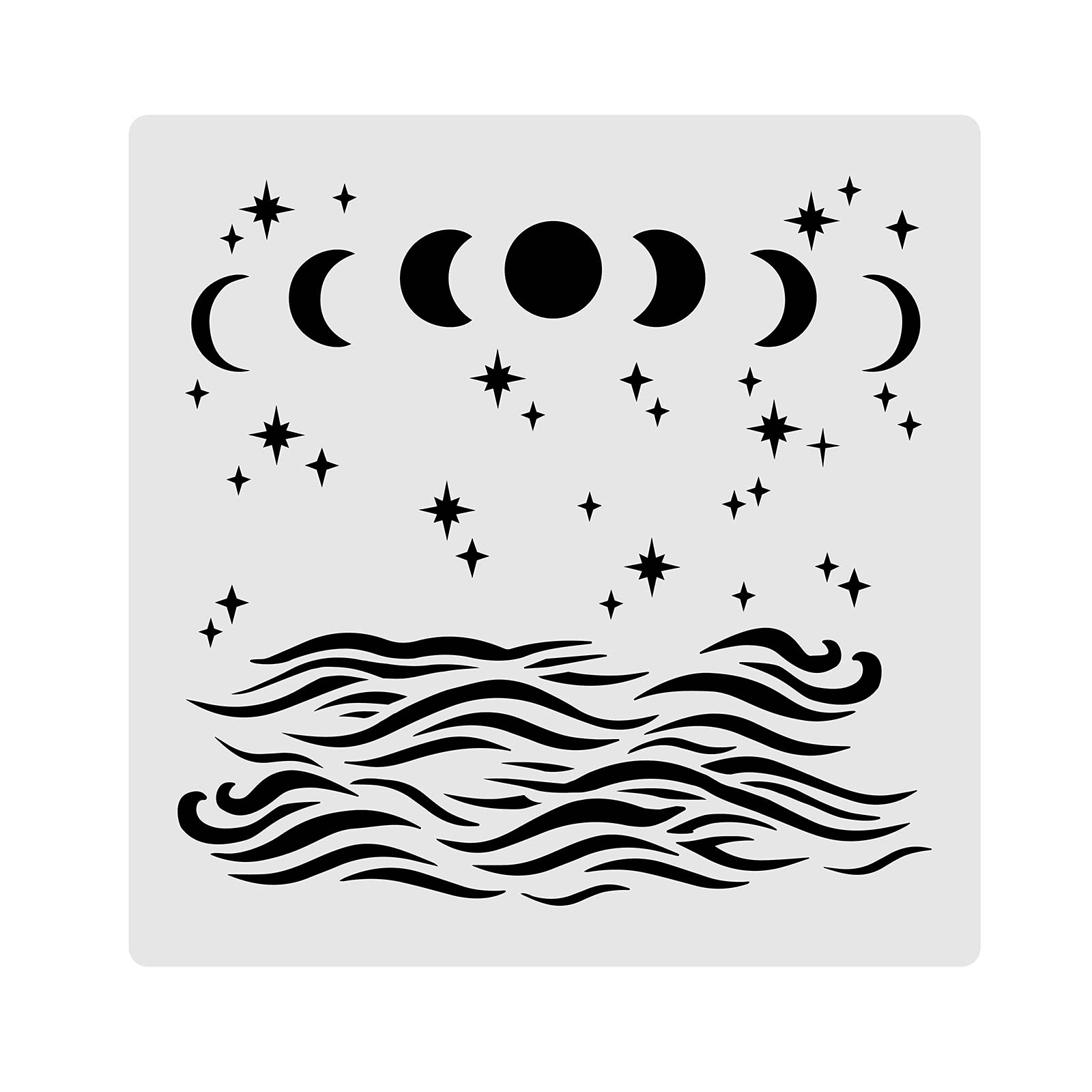 BENECREAT 30x30cm Oceam Sea Wave Painting Stencils Cresent Moon Star Templates Stencils for Art Painting on Wood, Scrabooking Cardmaking and Wall Decoration