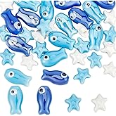 SUNNYCLUE 1 Box 40Pcs Fish Beads Porcelain Ceramic Beads Blue White Ocean Sea Summer Hawaii Fishes Starfish Loose Spacers for Jewelry Making Supplies DIY Bracelets Necklace Earrings Women Adults