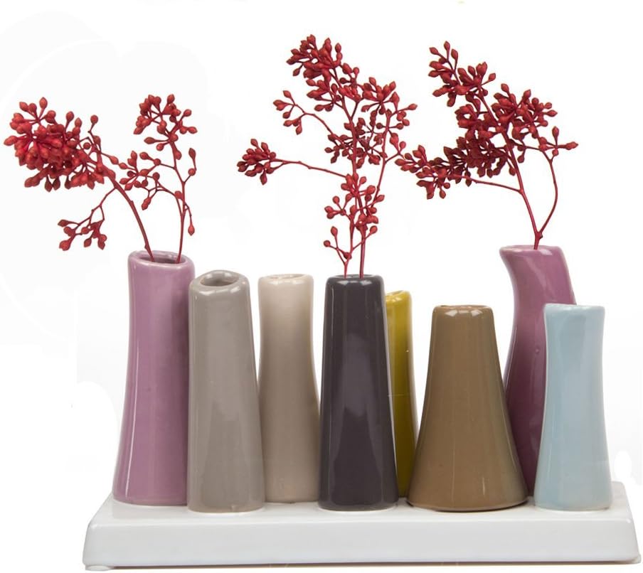 Chive - Pooley 2, Ceramic Flower Vase, 8-Tube Shape, Lavender With Brown And Mustard Assortment