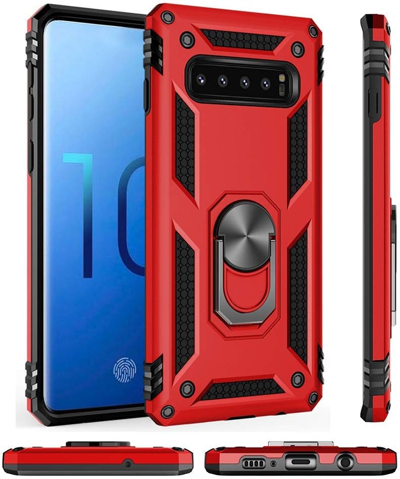 HINIDESPE UPGRADE Protective Phone case for Samsung Galaxy S9, Heavy Duty Shockproof Slim Fit Full Body Case Compatible with Galaxy S9 with rotating Ring Kickstand Red