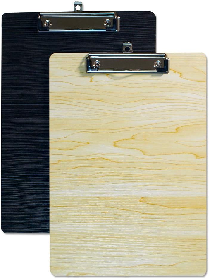 2Pcs/Set Wooden A4 Clipboard - Low Profile Wood Durable Clip Standard Letter Size Clipboards with Hanging Hole, Best for Office, School, Business (2 Pack)