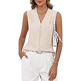 Zelroxa Womens Sleeveless Button Down Business Casual Tank Tops Pleated V Neck Dress Shirts 2026 Summer Dressy Work Blouses