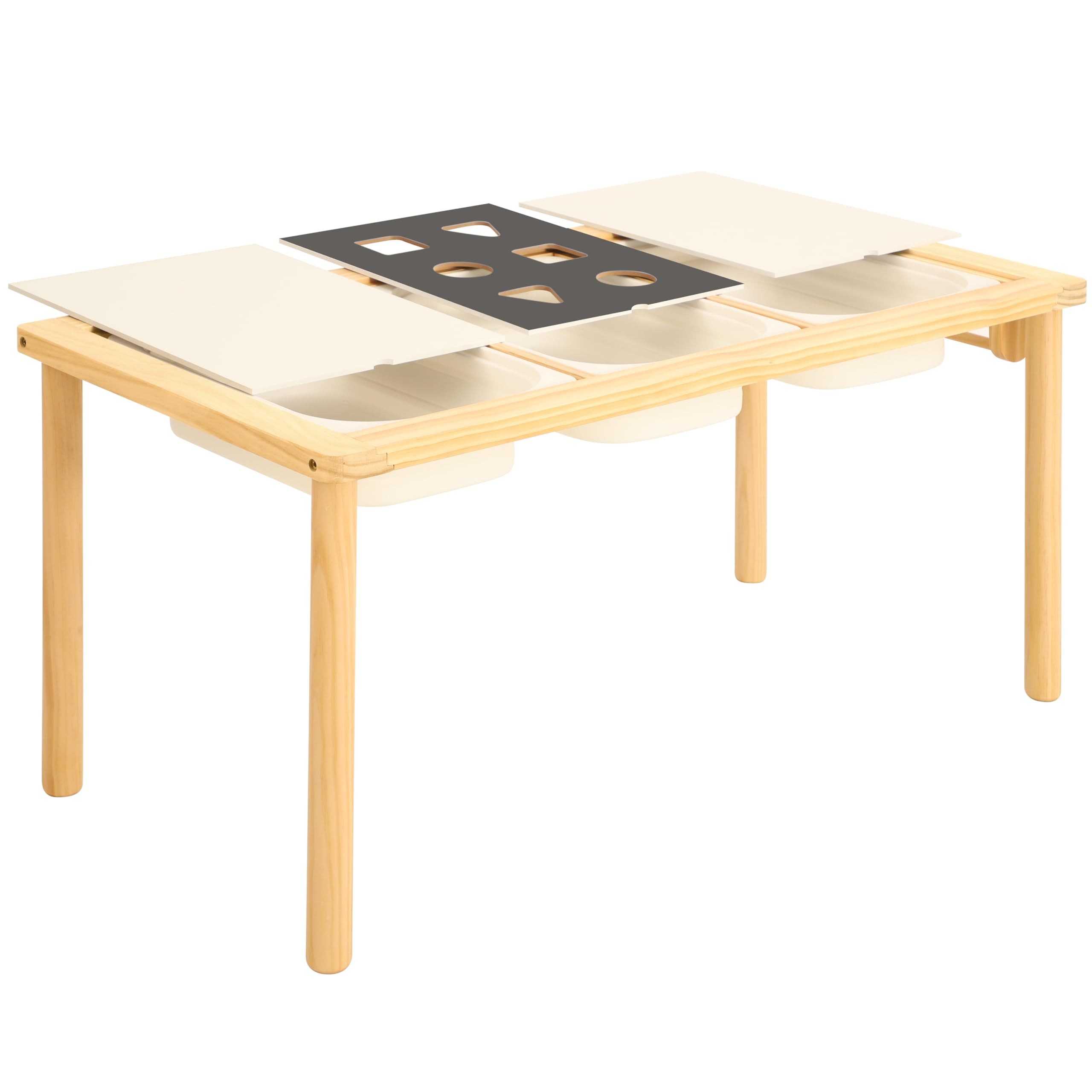 Bateso Sand and Water Table for Toddlers with 3 Storage Bins, Wooden Activity Table with Double-Sided Boards, Sensory Table, Indoor & Outdoor Use