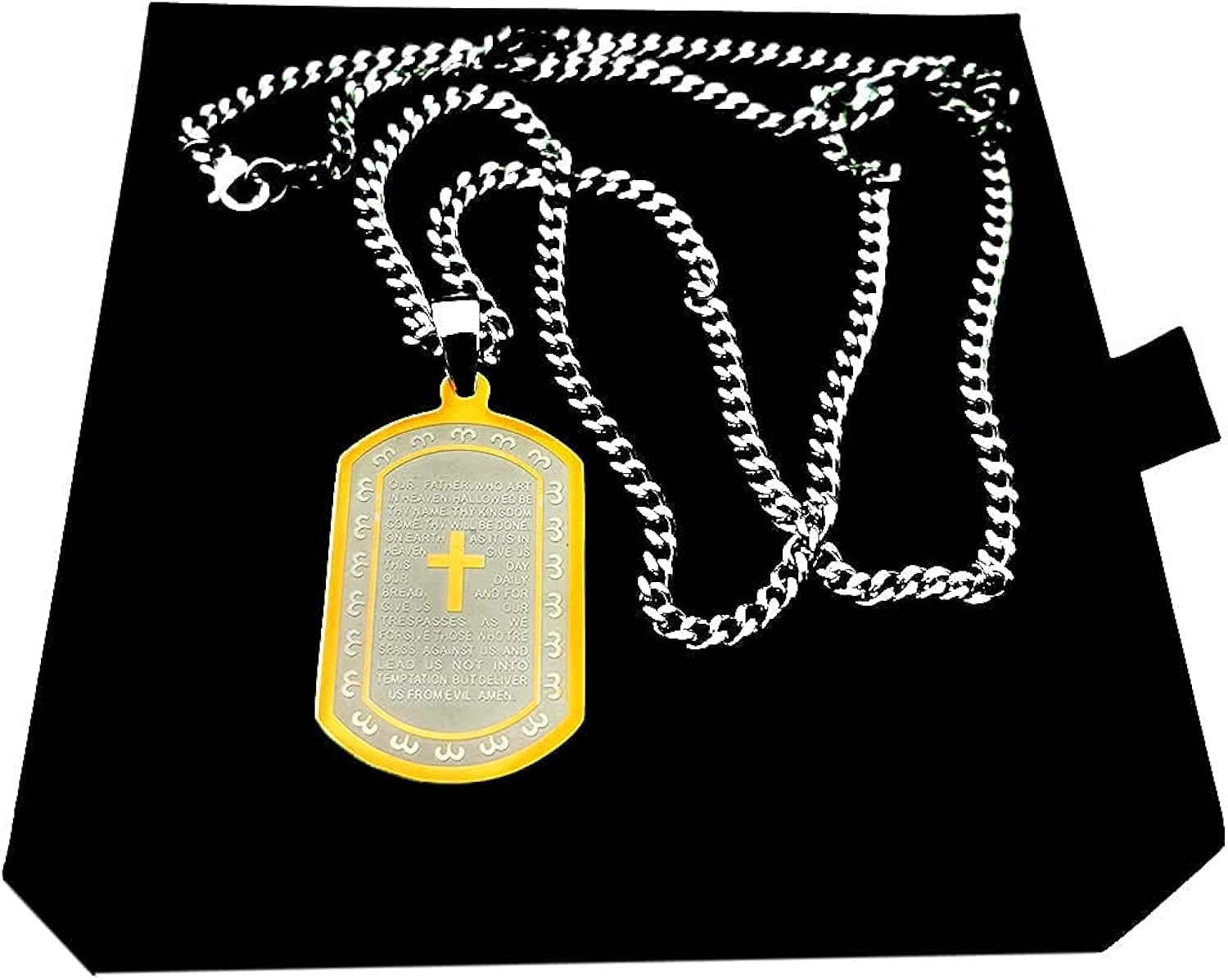 Bible Prayer Dog Tag, gift For Men Boys, 316l Stainless Steel Cross Lord’s Prayer Pendant With Chain, Catholic Jewelry Inspirational Necklace, Religious Bible Scripture Dog Tag | 