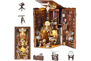 CCCDF DIY Book Nook Kit, DIY Miniature Dollhouse Booknook Kit, 3D Wooden Puzzle Bookend Bookshelf Insert Decor with LED Light for Teens and Adults (Beyond Library)