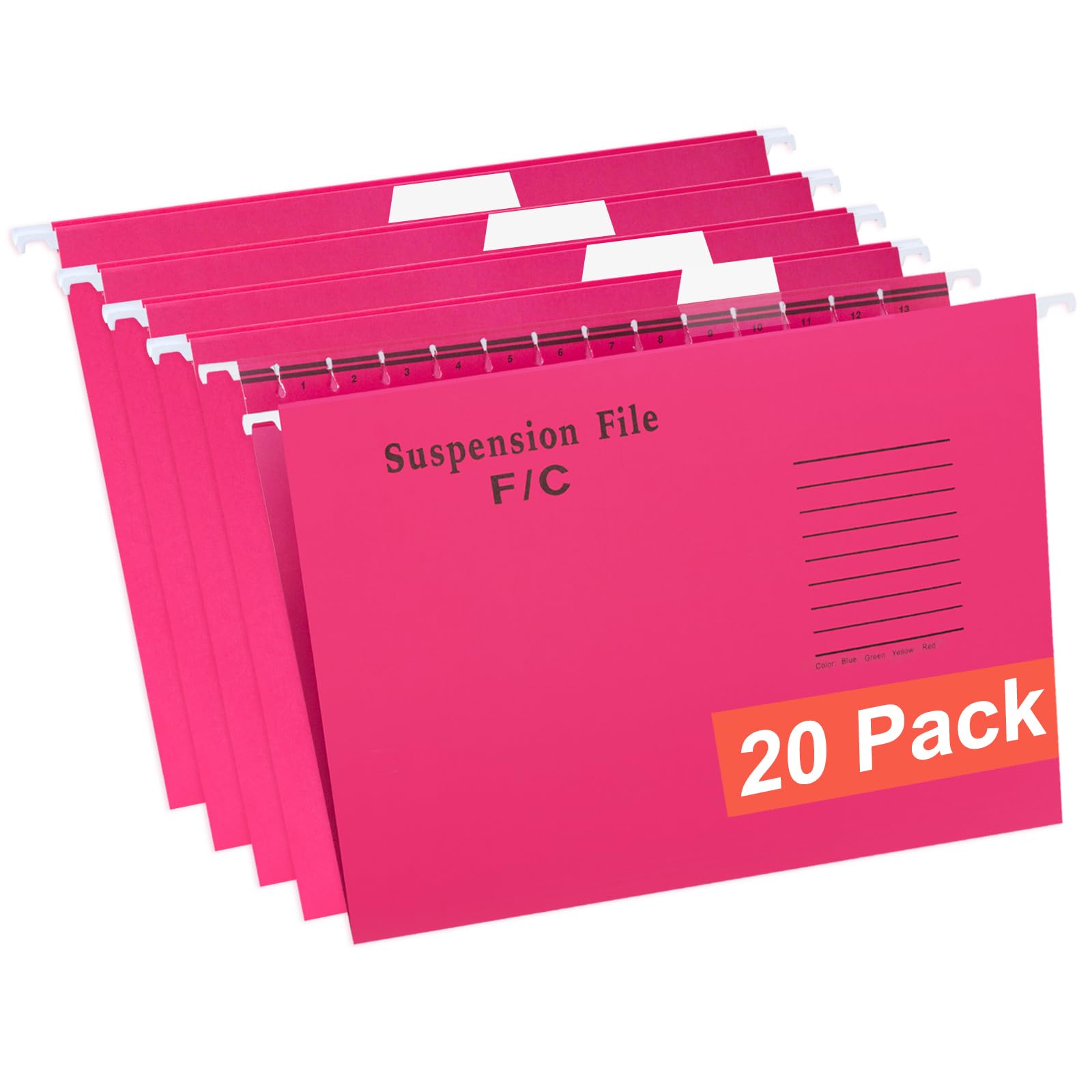 GUOKOFF Foolscap Suspension Files, 20PCS FC Filing Cabinet Suspension File with Tabs and Inserts, FC Hanging Filing Folders, Filing Cabinet Dividers, Pink