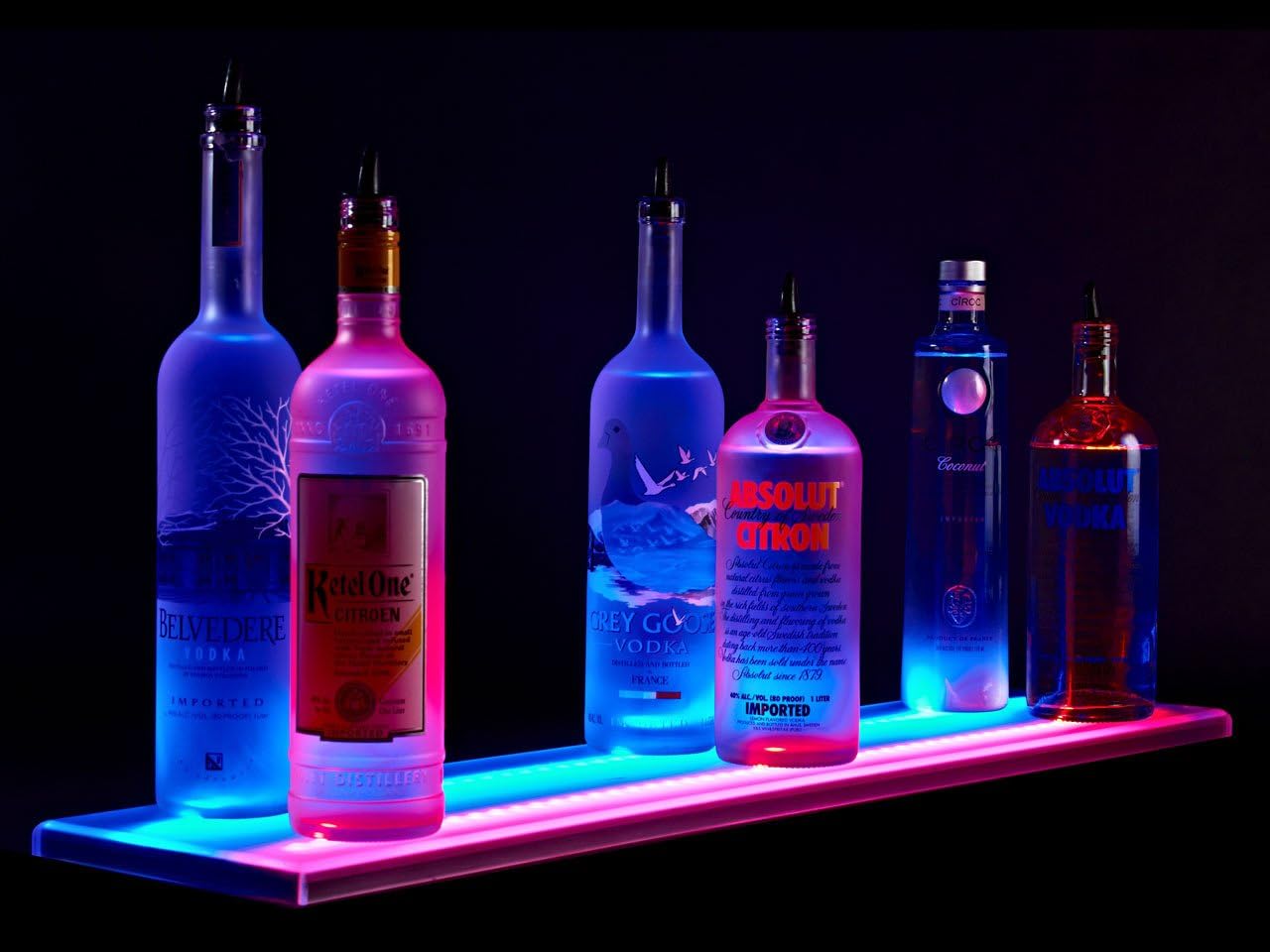 33" Wall Mounted LED LIGHTED BAR SHELVES, LED Liquor Bottle Shelf, 2 ft
