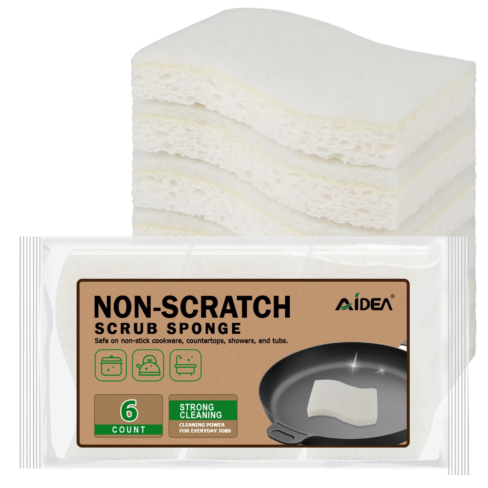 Photo 1 of AIDEA Non-Scratch Scrub Sponge-6Count, Sponges Kitchen, Natural Sponge for Non-Stick Cookware, Cellulose Sponges for Dishes, Cleaning Power for Kitchen, Bathroom, Household