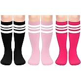 qikqik 3 Pairs Kids Soccer Socks Toddler Soccer Socks Youth Soccer Socks Kids Baseball Socks Kids Knee High Socks Tube Socks