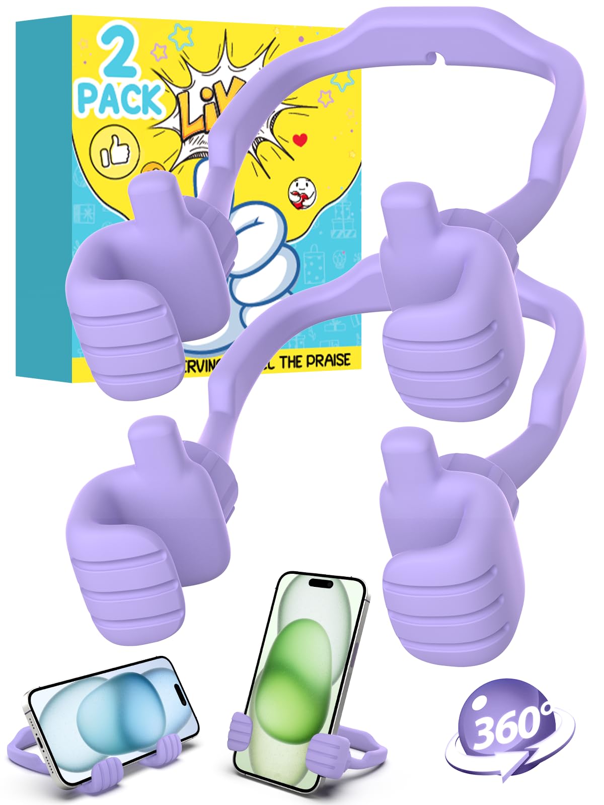 Photo 1 of Cell Phone Stand Thumbs Up Lazy Phone Stand - 2 Pack Phone Holder 2025 College Graduation Gifts for Her Him Cellphone iPhone Stand for Desk Birthday Gifts for Teens Girls Boys Adults Women Men Wife