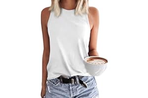 Langwyqu Womens' Crewneck Sleeveless Summer Casual Loose Fit Basic Shirts