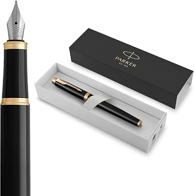 Parker IM Fountain Pen Black Lacquer Gold Trim Fine Nib Gift Box