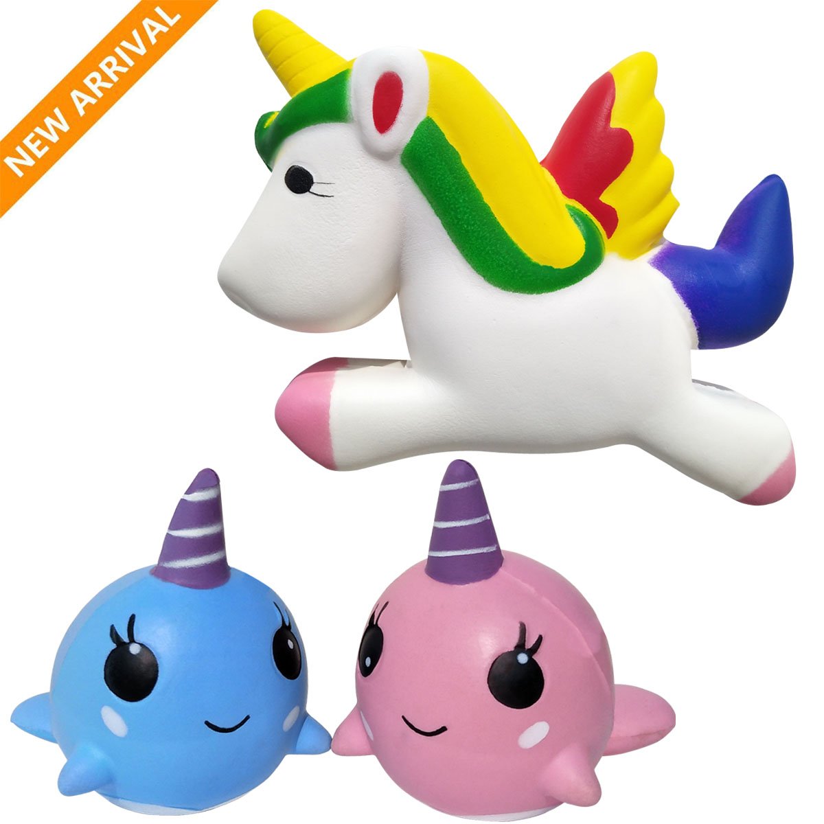 Squishy Unicornio, Ballena Squishy||Squishy Slow Rising||Squishys Kawaii||Antiestres Squishy Juguetes para niños y niña - Regalo de Navidad con el bolso negro del regalo