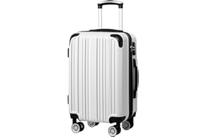 Coolife Luggage Expandable(only 28") Suitcase PC+ABS Spinner 20in 24in 28in Carry on (white grid new, L(28in))