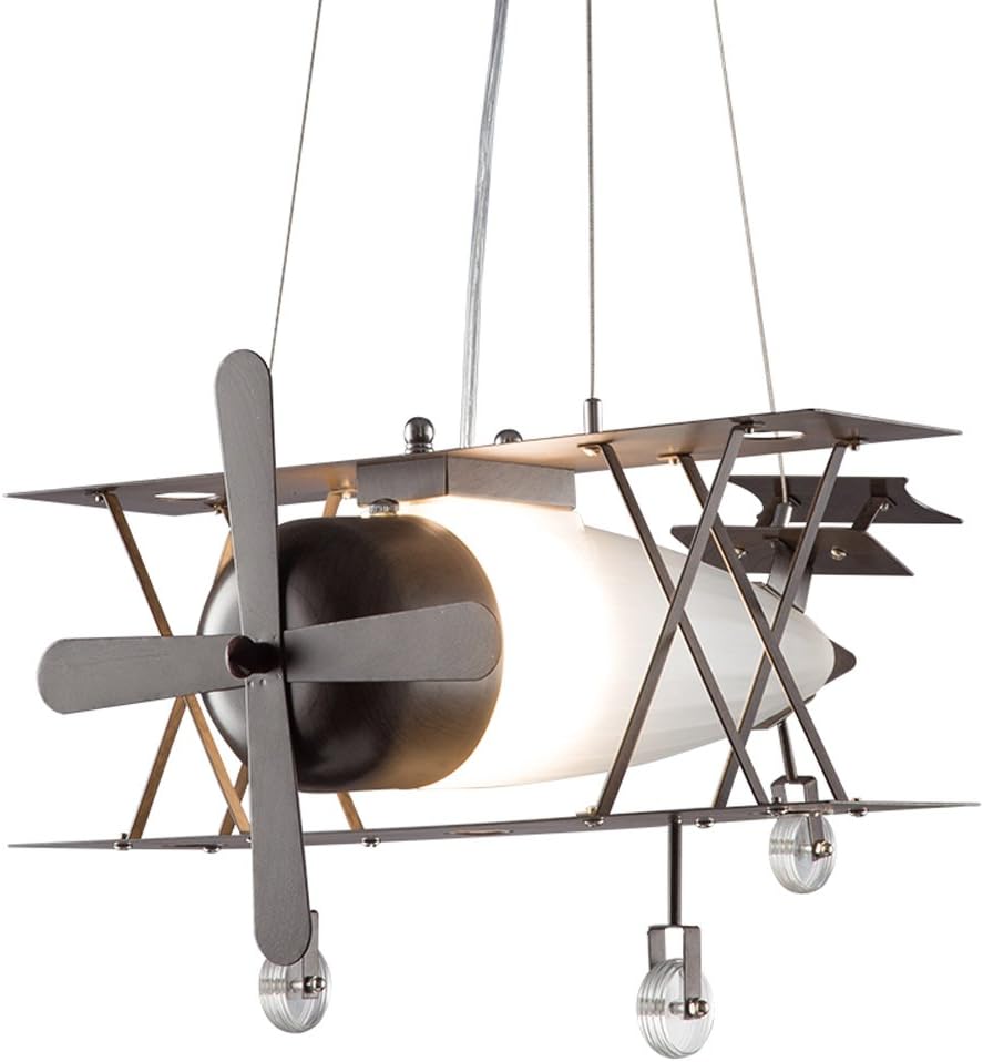 MILUCE American Retro Industrial Aircraft Fighter Pendant Lamp Creative Personality Children's Room Restaurant Clothing Store Iron Frosted Glass E27 Chandelier Ceiling Light