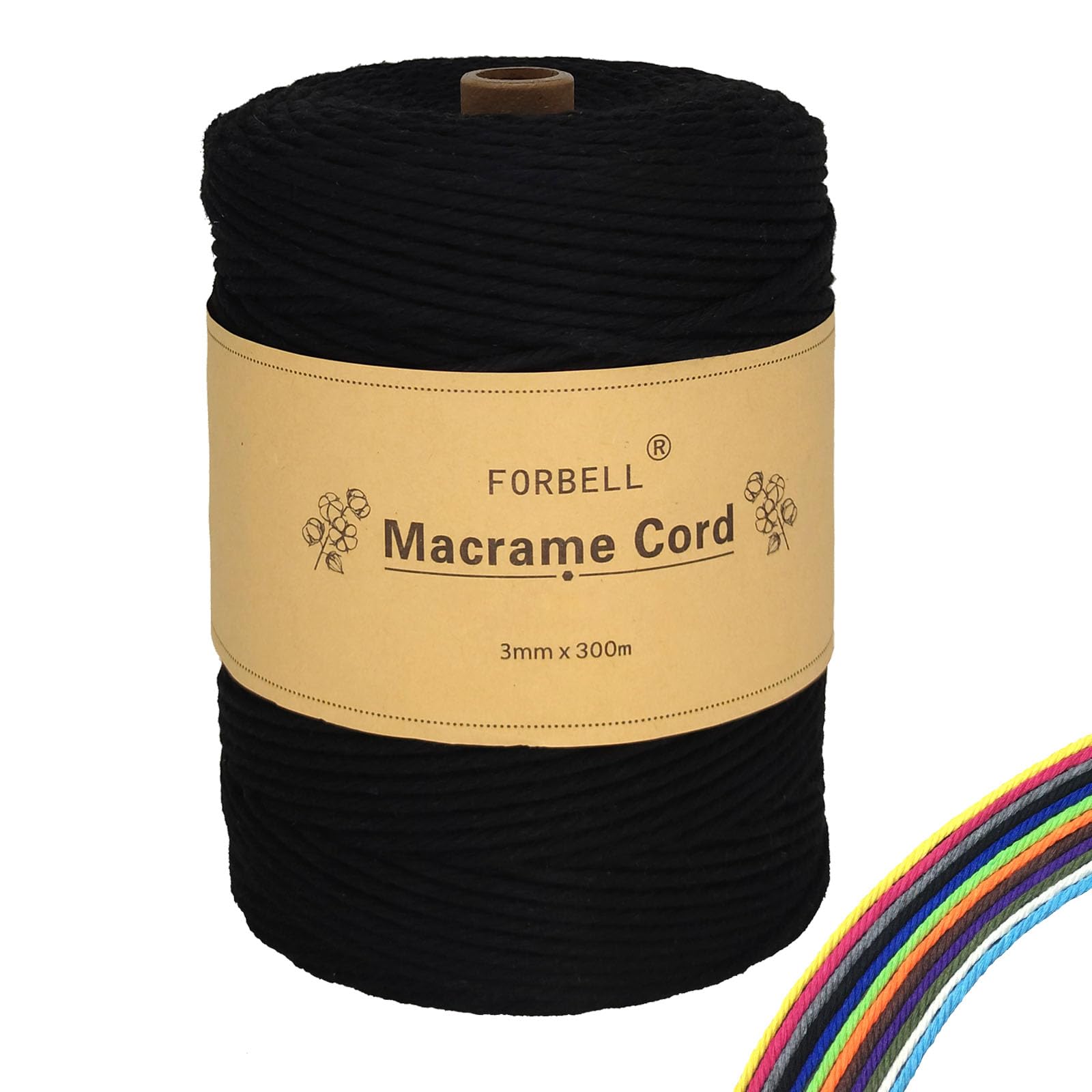 Macrame Yarn, 3 mm x 300 m Premium Cotton Yarn for DIY Crafts (Black) — image 1