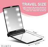 Glamza LED Light Foldable Makeup Mirror - Black, Travel Size, 8 LEDs, Magnetic view 2