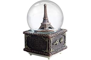 SURPRIZON Paris Eiffel Tower Snow Globe Musical Box with Colorful Changing LED Lights, Home Décor Christmas Brithday Valentine's Day Gifts (Gold)
