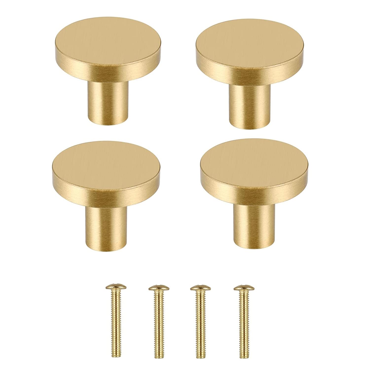 JZK 4 x Brass Round Cabinet Knobs Kitchen Cupboard Door Handle 25mm for Wardrobe Door Kitchen Drawer Door Handles
