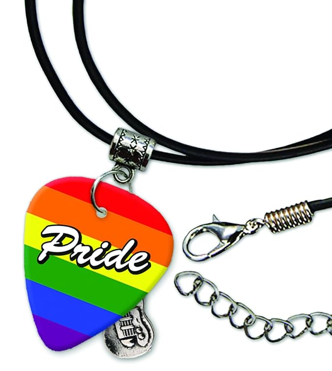 Gay Pride Rainbow Plektrum Halskette Leder Schnur Necklace (GD)