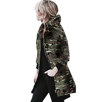 Kapuzen Langarm Mantel Damen Jacke MYMYG Camouflage Parka Militär Übergangsjacke Patches Blouson Windjacke Outwear
