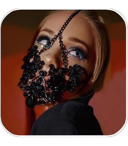 Amazon.com: Black Rhinestone Headwear Face Mask, for Bride  display picture 1