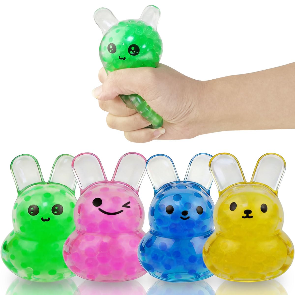 Anditoy 4 Pack Big Easter Bunny Squeeze Toys Stress Balls Stress Relief Toys for Easter Basket Stuffers Eggs Fillers Gifts Party Favors