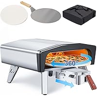 MELLCOM 20" Portable Propane Pizza Oven, 360° Auto-Rotating Outdoor Oven with Cover Bag, Peel, 14" Pull-Out Pizza Stone, Gas