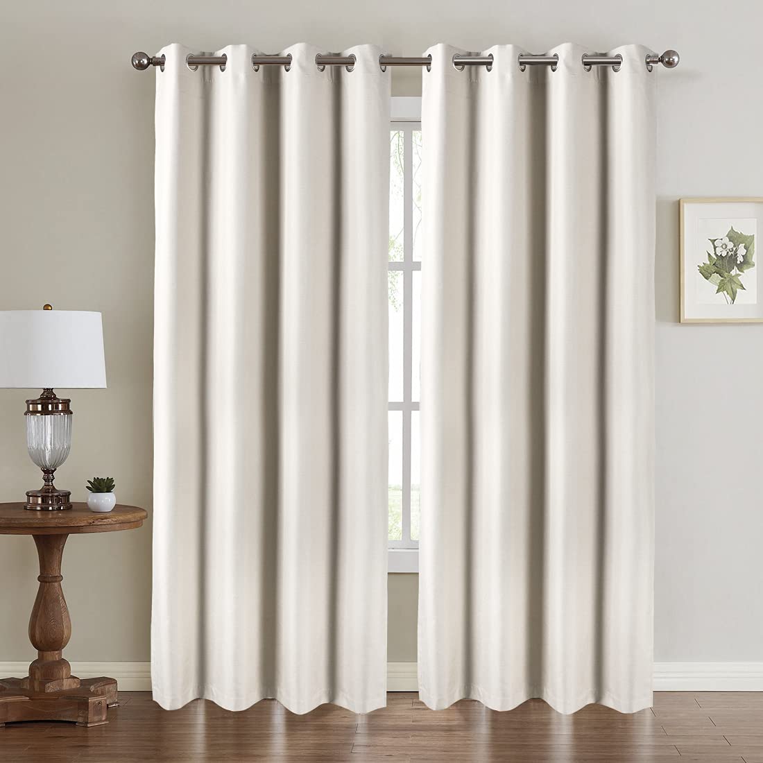Chlophy Beige Eyelet Blackout Curtains Cream Ivory for Bedroom Thermal Total Textured Linen Faux Lined 46×90 Drop Neutral Natural Living Room Darkening Nursery Insulated 2 Panels Window Curtain