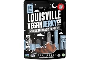 Louisville Vegan Jerky - Smoked Black Pepper Vegan and Vegetarian Meat, 19 Grams of Non-GMO Soy Protein, 310 Calories per Bag, Gluten-Free High Protein Vegan Snacks