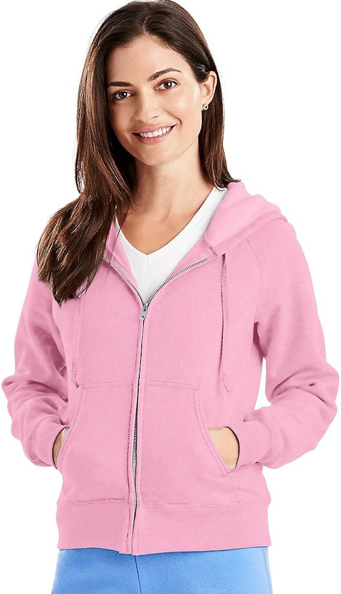 Hanes EcoSmart Cotton-Rich Full-Zip Hoodie Women's Sweatshirt Pale Pink Large at Amazon Womenâs 