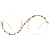 Zeelool Round Blue Light Glasses for Woman Semi-rimless Diamond Eyeglasses Half Frame Elphaba Cosplay Eyewear Glasses