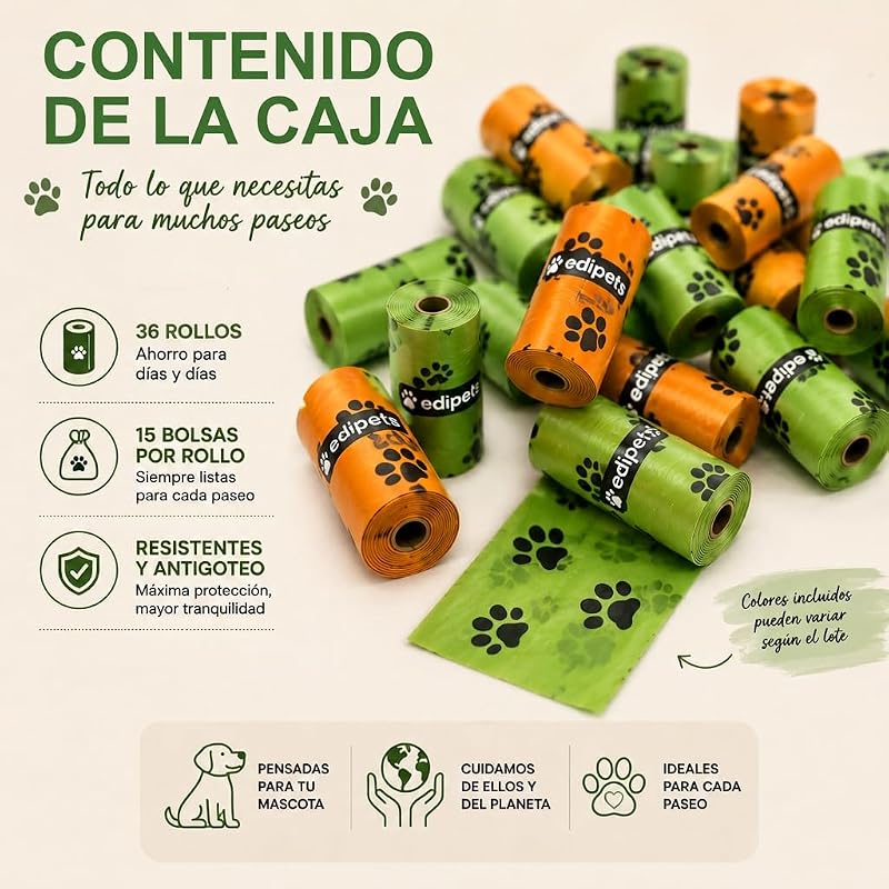 , sacos de cocó de cão, biodegradáveis, 405 ou 540 unidades, extra espessos, à prova de fugas, sacos de cocó de cão, sacos de cocó de cão, saco de cocó de cão (36 rolos / 540 unidades)