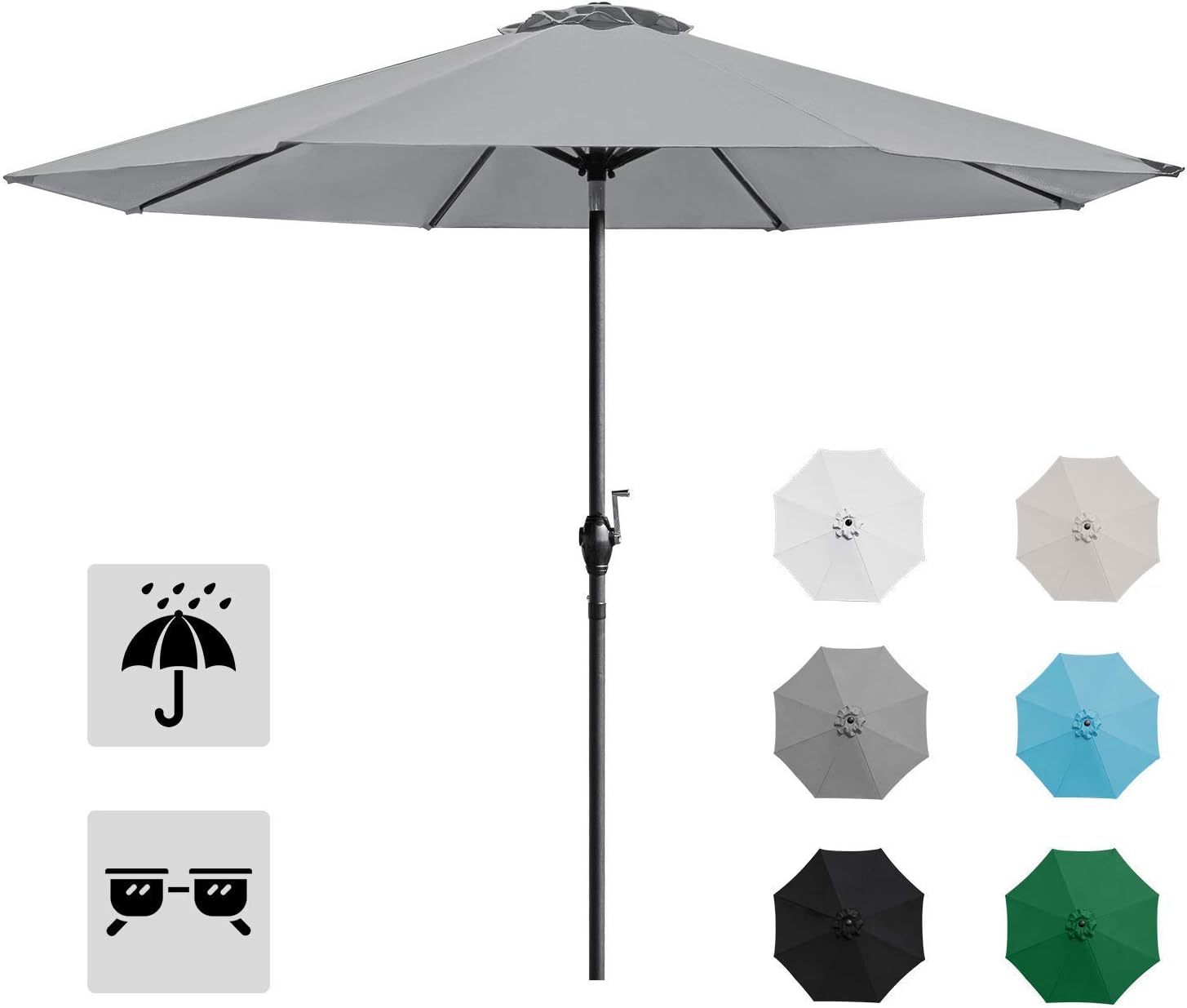 Amazon Com Homall 9 Ft Patio Umbrella Table Umbrella Outdoor Market Straight Umbrella With Tilt Adjustment 8 Sturdy Ribs Gray Garden Outdoor