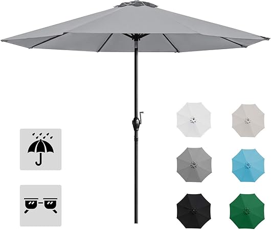 Amazon Com Homall 9 Ft Patio Umbrella Table Umbrella Outdoor Market Straight Umbrella With Tilt Adjustment 8 Sturdy Ribs Gray Garden Outdoor