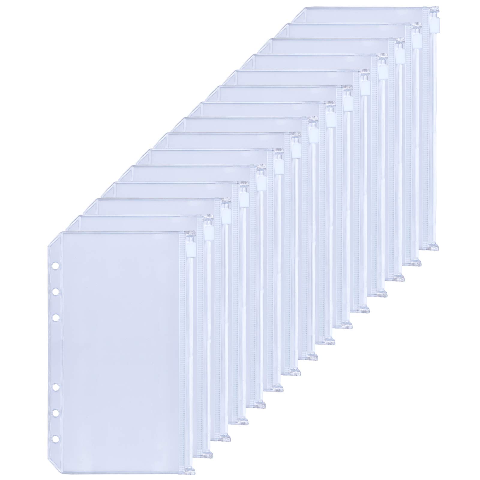 Photo 1 of HAUTOCO 15PCS A6 Binder Pockets 6-Hole Budget Envelopes Planner Inserts for A6 6-Ring Binders, Cash Stuffing Envelopes for Budgeting, Clear PVC Zipper Pouch Loose Leaf Storage Bags Photo Card Sleeves
