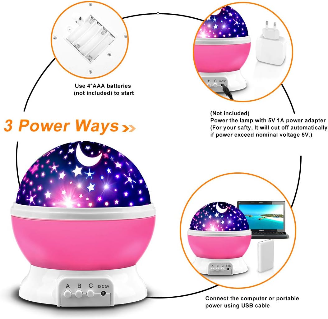 Star Projector, MOKOQI Night Light Lamp Fun Gifts for 1-4-6-14 Year Old Girls and Boys Rotating Star Sky Moon Light Projector for Kids Bedroom Decor (Pink): Home & Kitchen