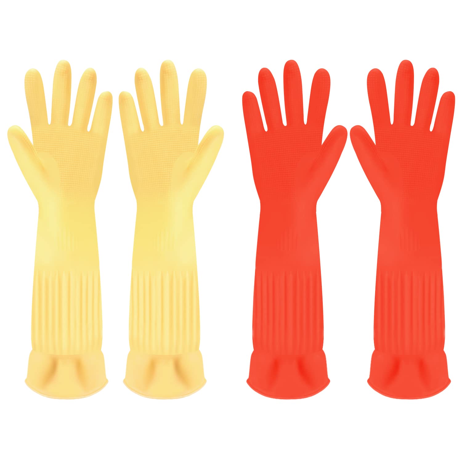 Discoball 2 Pairs Rubber Cleaning Gloves Non-slip Kitchen Dishwashing Household Glove, Long Sleeve, Reuseable