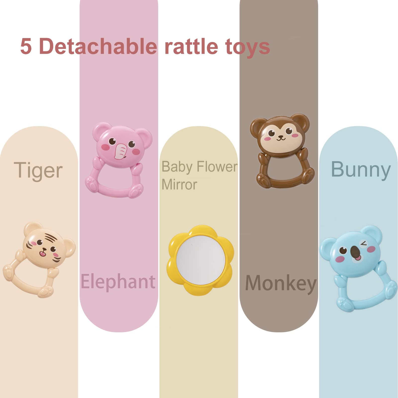 dearlomum Play Mat & Activity Gym, Piano Tummy Time Gym Mat with 5 Infant Sensory Toys, Music and Lights, Gifts for Newborns 0–12 Months (Pink)