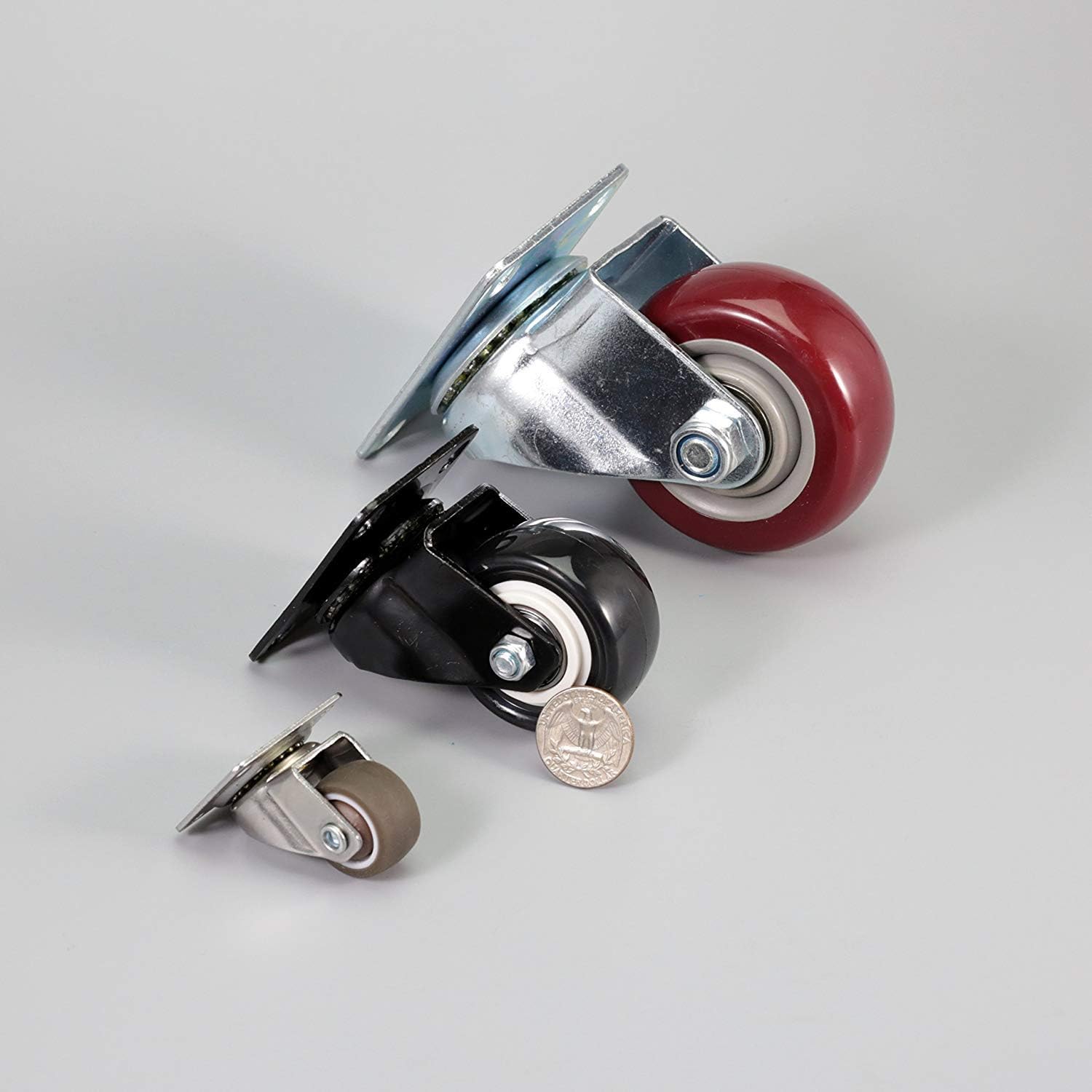 bayite 4 Pack 3" Heavy Duty Caster Wheels Polyurethane PU Swivel Casters with 360 Degree Top Plate 500lb Total Capacity for Set of 4 (2 with Brakes& 2 Without) Red: Home Improvement