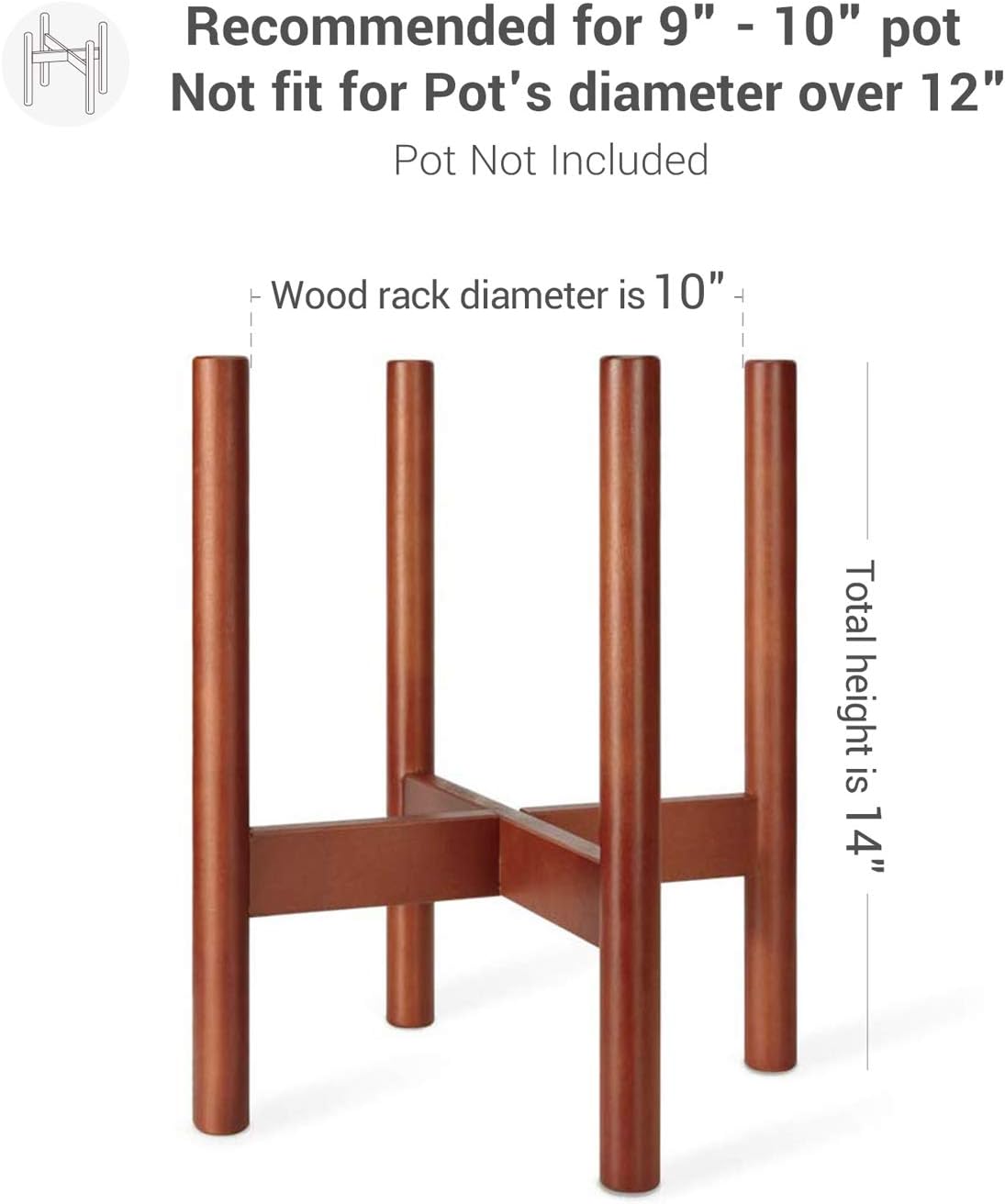 Mkono Plant Stand Mid Century Wood Flower Pot Holder (Plant Pot NOT Included) Potted Stand Indoor Display Rack Rustic Decor, Up to 10 Inch Planter, Brown : Garden & Outdoor