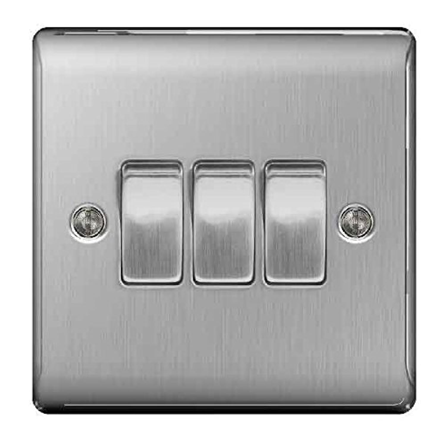 BG Nexus NBS Range Brushed Steel Switches & Sockets - Full Range of Matching Items (3 Gang, 2 Way Light Switch)