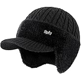 Trapper Hat with Ear Flaps and Wool Brim, Winter Soft Knit Beanie Hat with Wool-Lined Interior for Men & Women Outdoor