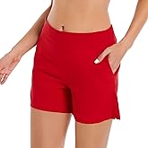 JAMfit Women's Chino Shorts - 4" Inseam, High Waisted, Elastic, Summer Casual Shorts with 2 Front Pockets