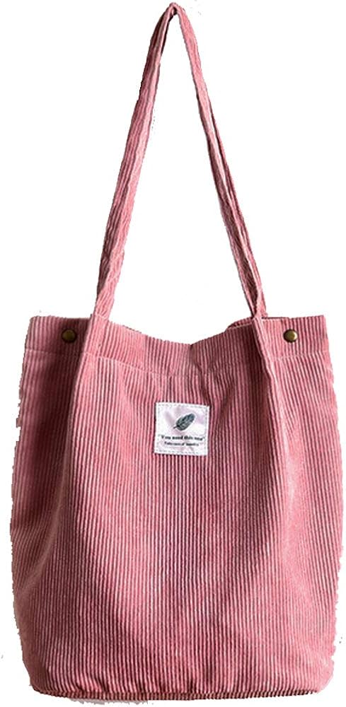 Funtlend Large Cord Bag for Women Corduroy Tote Bag Women Shoulder Handbags Totebag for School Shopping Work College Casual